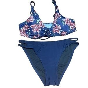Two Piece Floral Front Tie Bikini - Size XLarge
